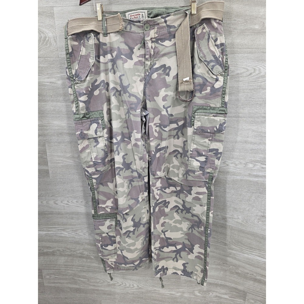 Vintage Abercrombie & Fitch Paratroop Camo Cargo Pants 35X20S Satin Trim Y2K
